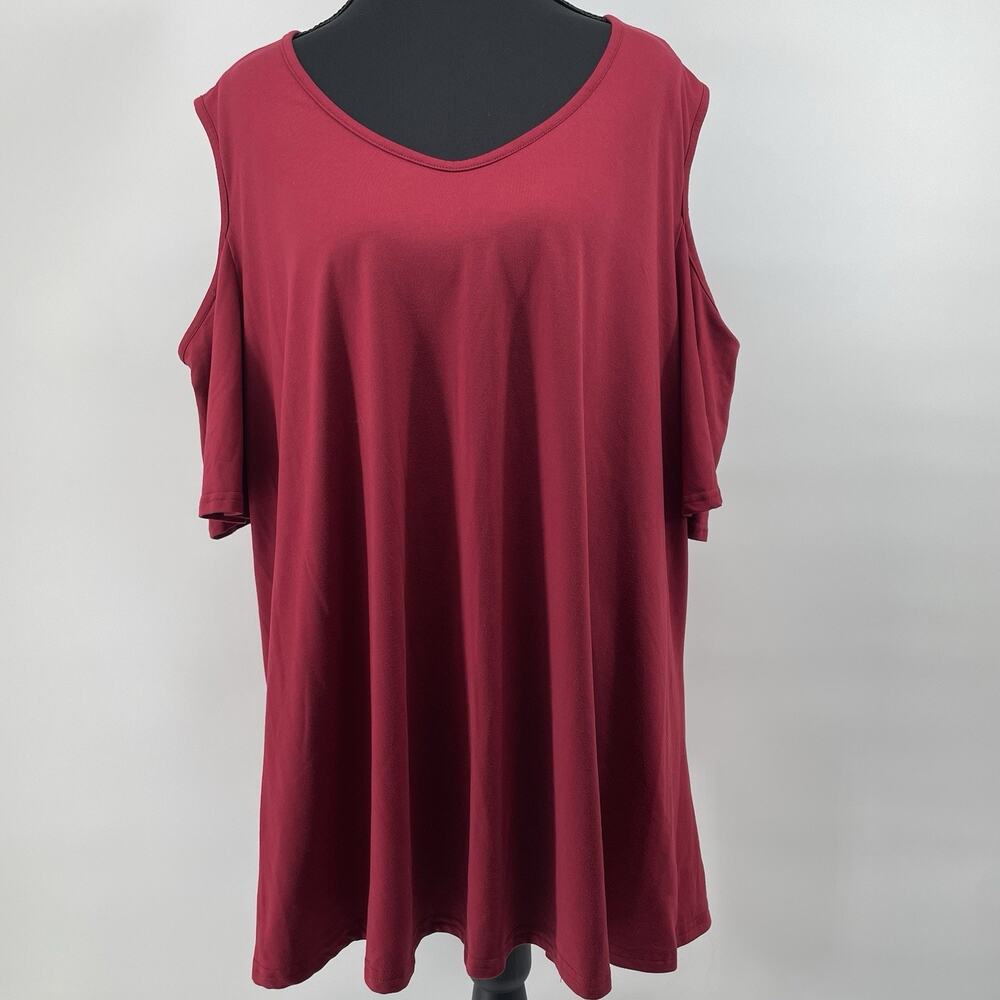 Allegrace Women’s 2X Plus Red Blouse Cold Shoulder T-Shirt Top Comfy Cozy Fall